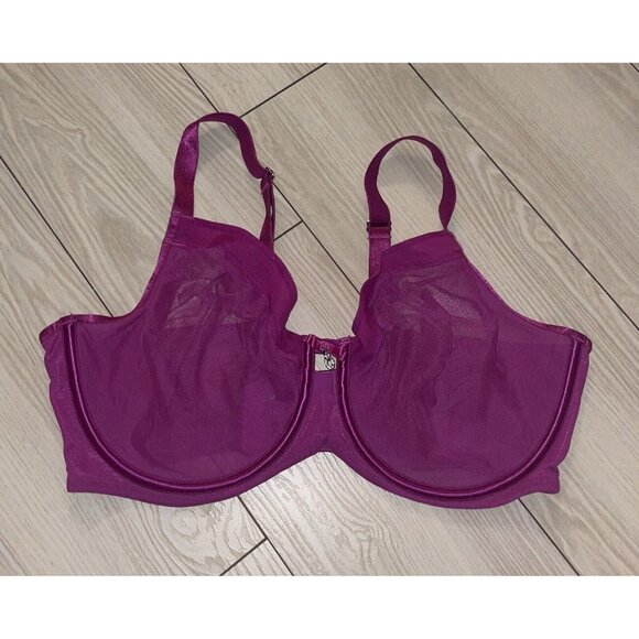 Curvy Couture 1311 Unlined Full Coverage Bra Mesh Sheer UW Womens 34G Purple - Picture 2 of 6